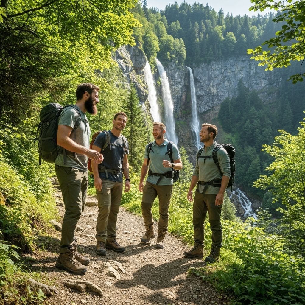 Active men enjoying outdoor activities